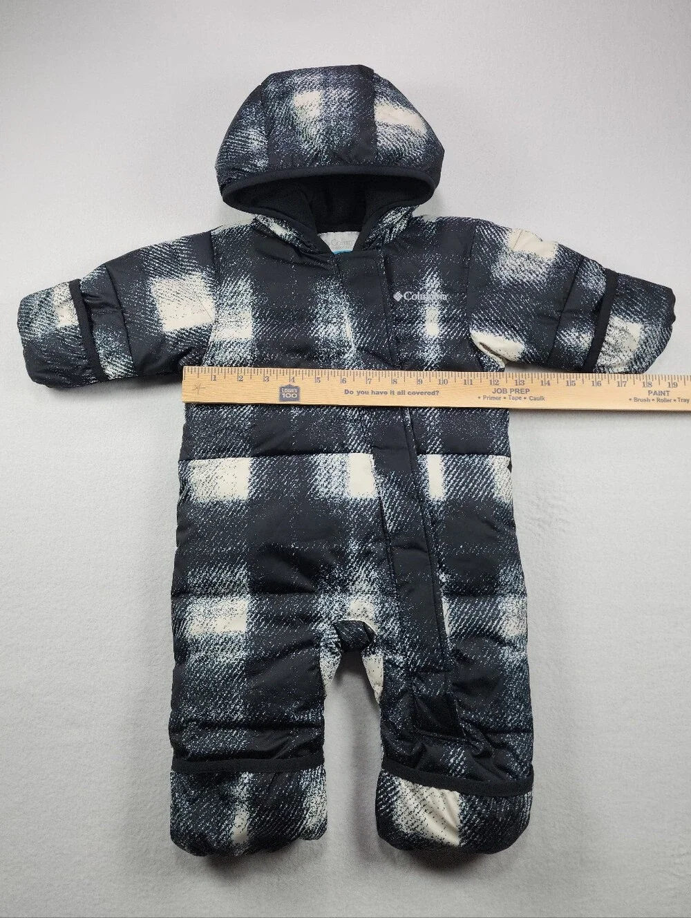 Columbia Snuggly Bunny II Down Bunting Snowsuit 3-6M Plaid Omni-Shield
